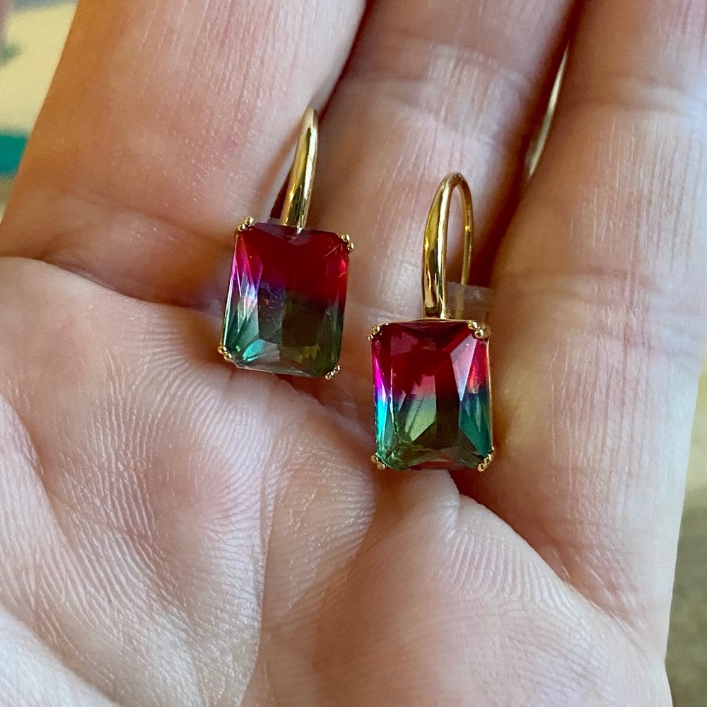 Watermelon Tourmaline earrings high quality elegant hand made ombre gradient